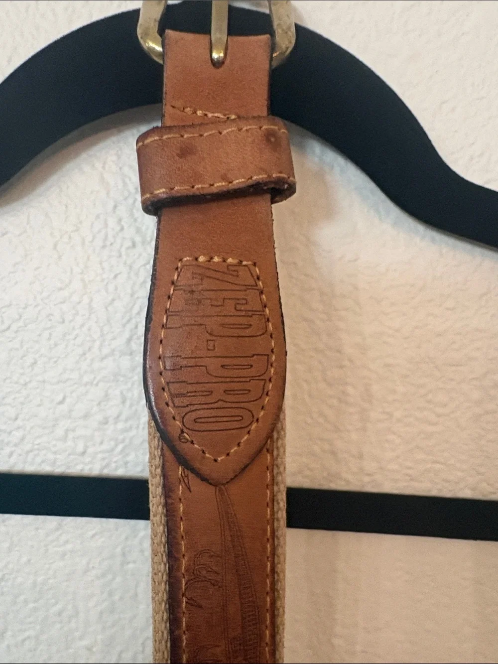 Zep-Pro leather and canvas belt with embroidered and embossed fish designs
